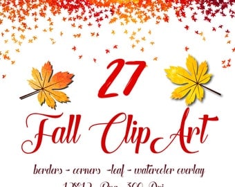 Watercolor digital border Fall watercolor clipart Autumn watercolor Digital Clip Art Yellow Orange Autumn Digital Leaf borders corners