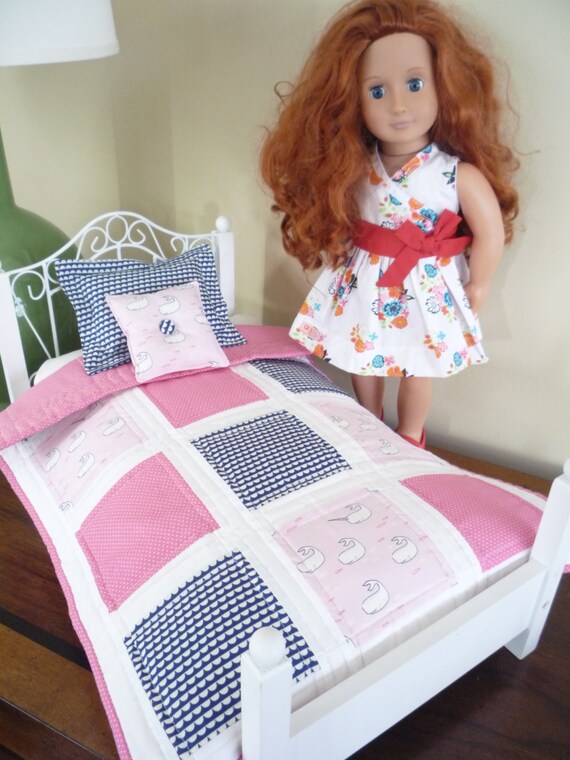 3 Piece Quilted Doll Bed Set Quilt Pillow Sham Accent