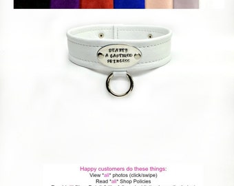 BDSM Collar Center Bondage DROP RING Engraved Lockable Genuine Suede Choice of Colors Ladies or Men Unisex