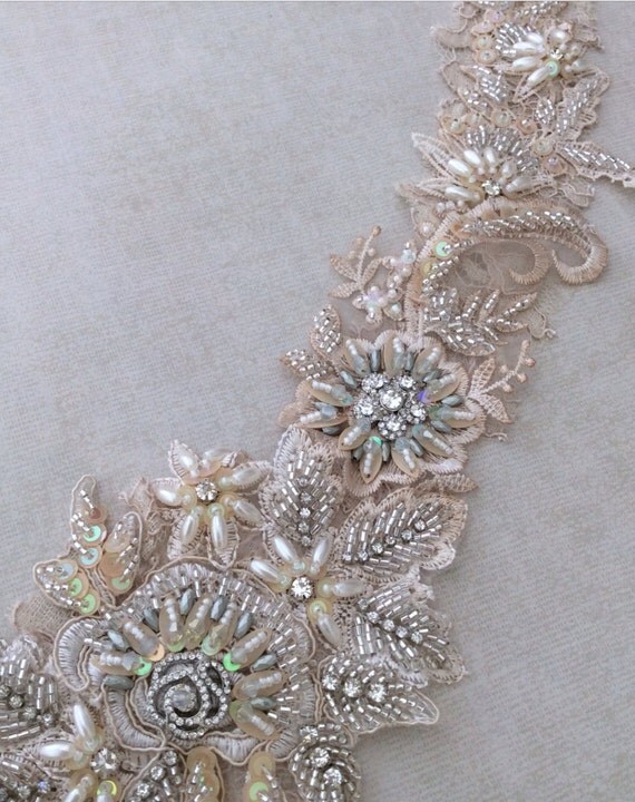 Beaded Lace Applique Beaded Applique Wedding Applique Bridal