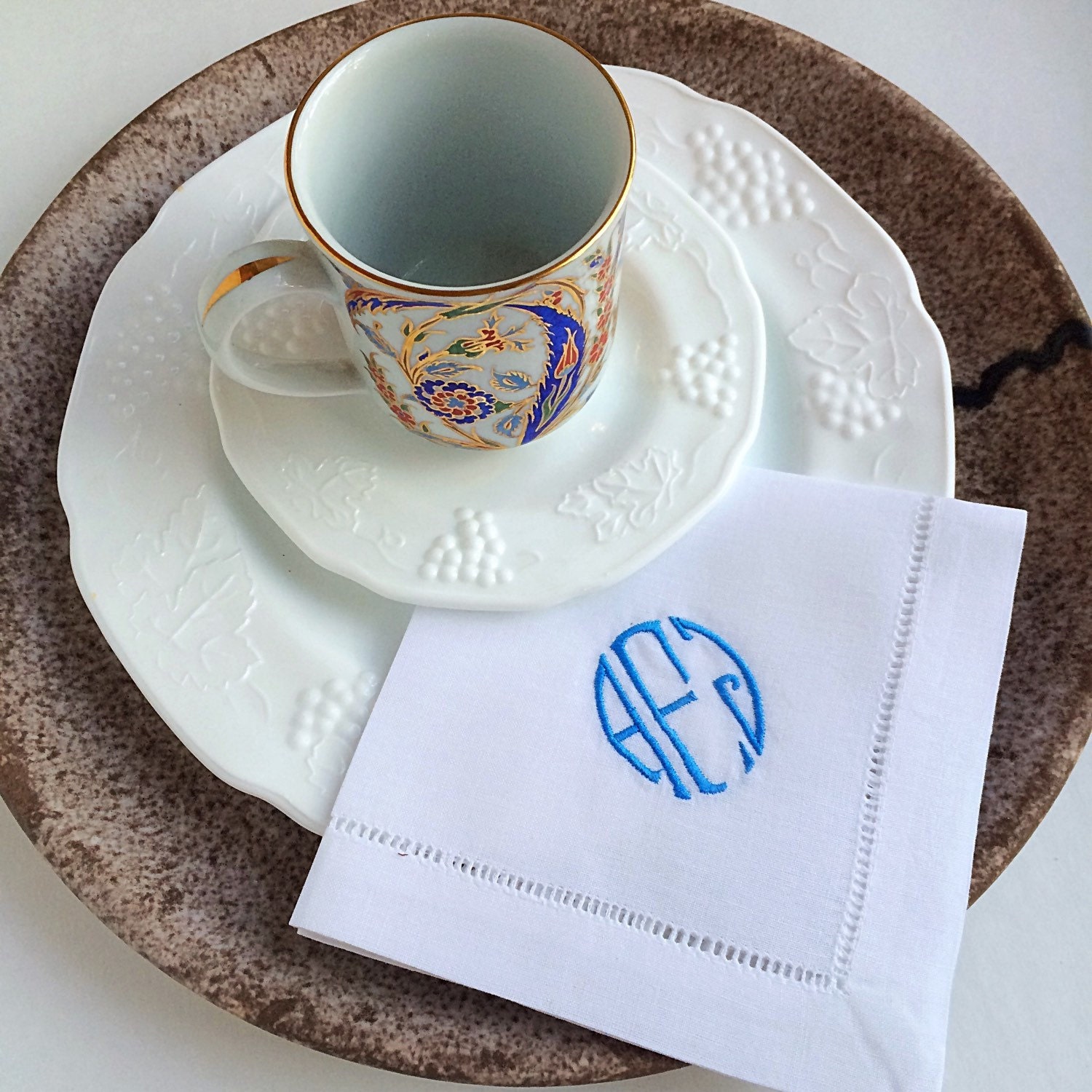 Monogrammed linen napkins luncheon napkins tea napkins