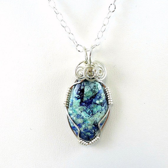 Bluebird Mine Chrysocolla Necklace Sterling by HCJewelrybyRose