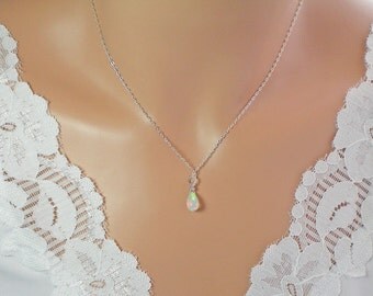 Tiny Ethiopian Fire Opal Necklace, Extreme Sparkle, all Solid Sterling Silver Necklace, Size Choice Teardrop Natural Welo Ethiopian Opal