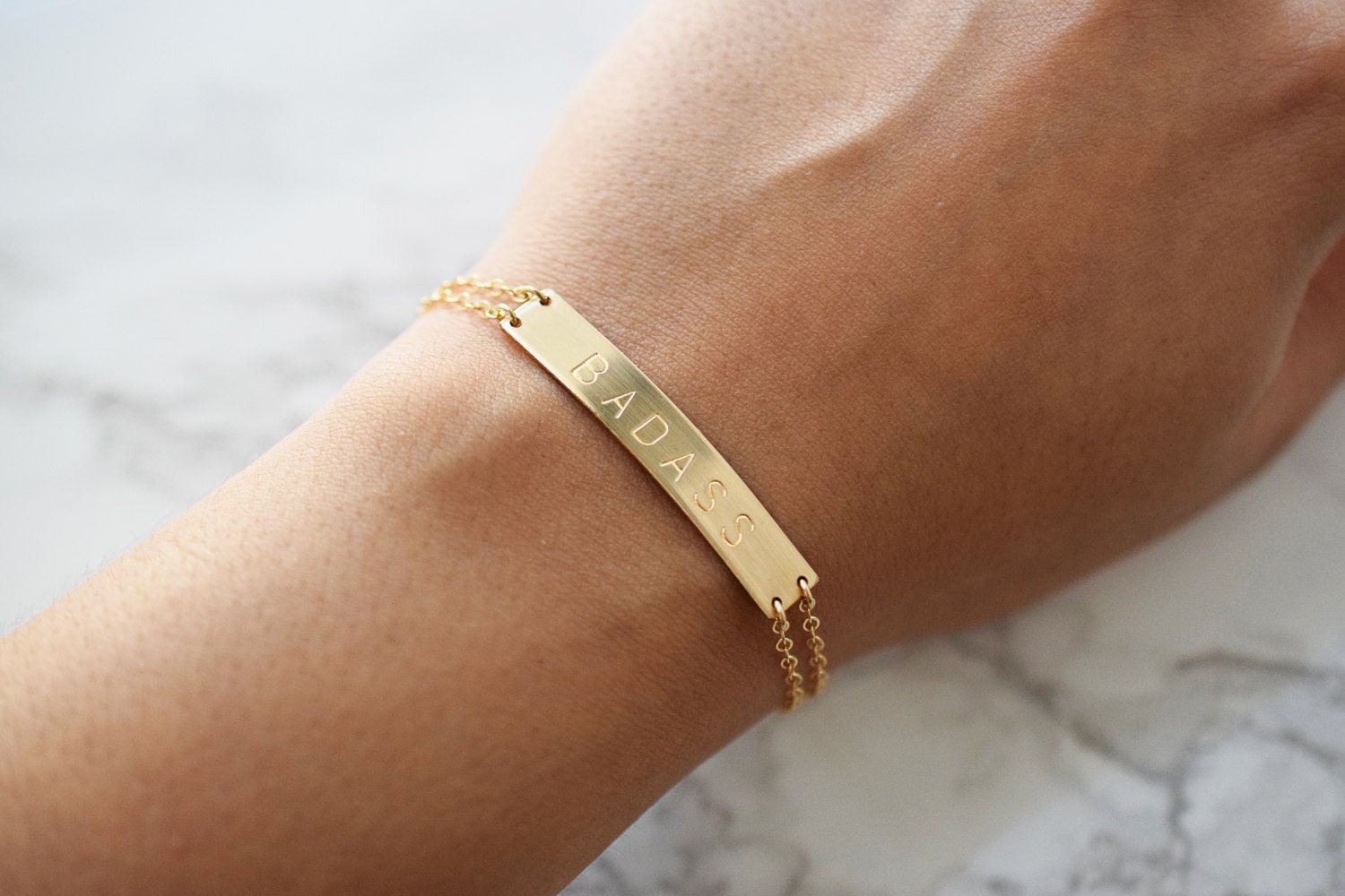 Badass Bracelet Large Gold Bar Bracelet Mantra Bracelet