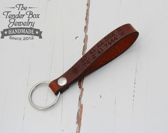 Keychain leather longitude latitude engraved Key ring Personalized Leather key fob custom leather keyring key chain key ring