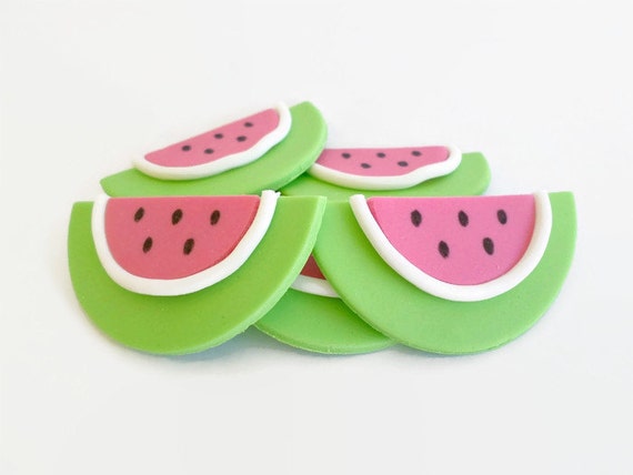 Watermelon Party Cupcake Cake Edible Fondant Toppers, Beach Party Decor, Tropical Party, Summer Birthday Topper, Baby Shower Bridal-set 24 Il_570xn