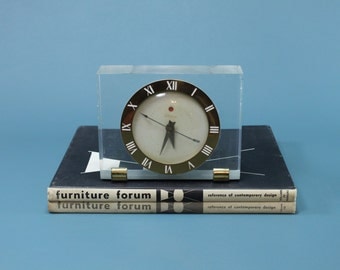 Telechron Airlux Lucite Alarm Clock Model 7H141 Mid Century 40's 50's Modern Retro Art Deco Acrylic Roman Numeral