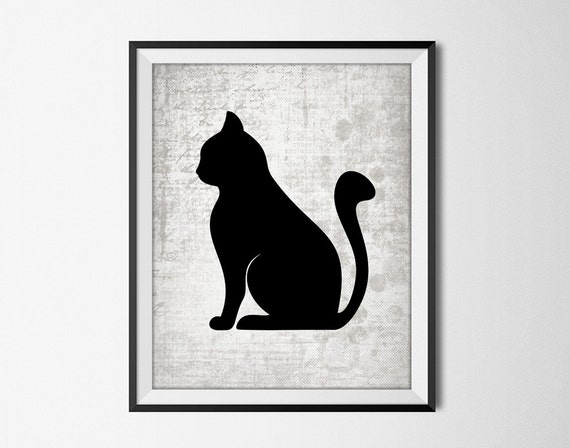 Black Cat Silhouette Wall Art Print Modern Home Decor