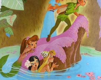 Vintage 1970s Peter Pan Big Golden Book - 1966 edition of 1952 copyright Walt Disney Productions - gorgeous illustrations by Studio Disney