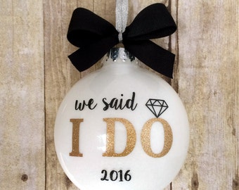 Personalized engagement ring christmas ornament