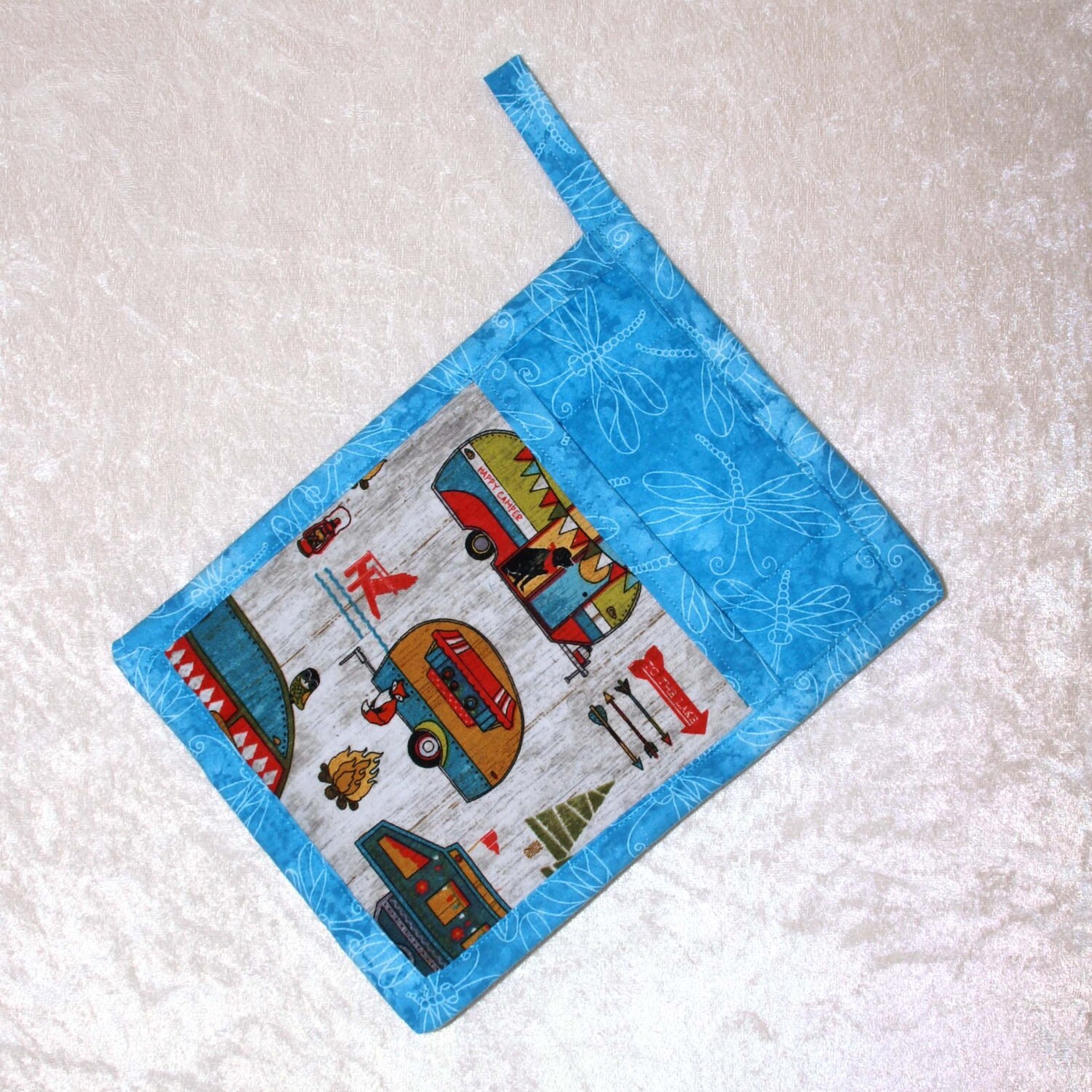 Pocket Pot Holder Blue Hot Pad Camping Potholder RV Oven