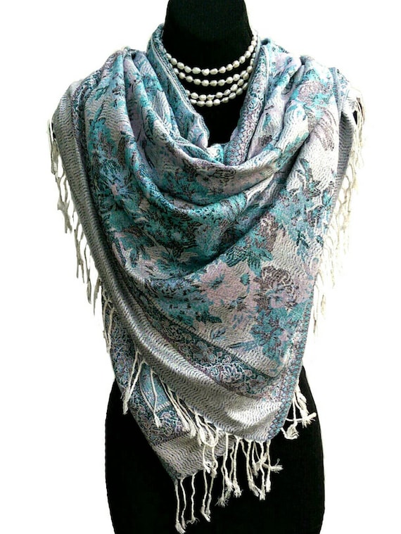 Gray Pashmina scarf mother's day gift paisley by ScarfinityLLC