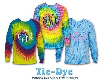 TIE DYE Long Sleeve T-Shirt, Tie Dye Long Sleeve, Monogram Shirt, Monogrammed Tie Dyed Shirt, Monogram Tie Die Long Sleeve