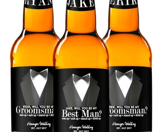 Beer Labels - Will You Be My Groomsman - Best Man - Suit Up Groomsman - Custom Beer Labels - Best Groomsmen Gifts - Tuxedo Beer Stickers