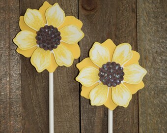 Sunflower Cupcake Toppers, Sunflower Birthday Cupcakes, Sunflower Bridal Shower, Sunflower Baby Shower (Set of 12)