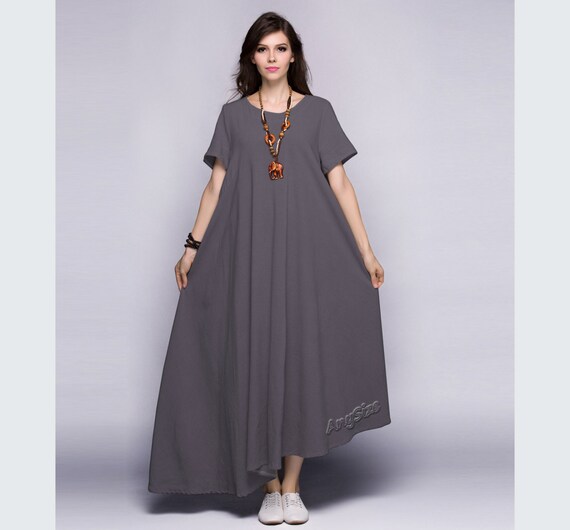 Anysize linen irregular hem maxi dress plus size dress by AnySize