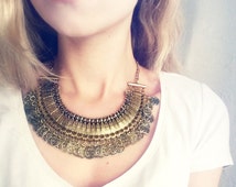 Collier Plastron Bohème Ethnique - Argenté Avec Diamants Factices - Longueur 36-40cm - Neuf Avec étiquettes