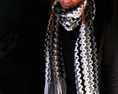 Chunky scarf, open end scarf, chevron scarf, women scarf, unisex scarf, fringe scarf, winter fashion, Ismene, in grey, black, white