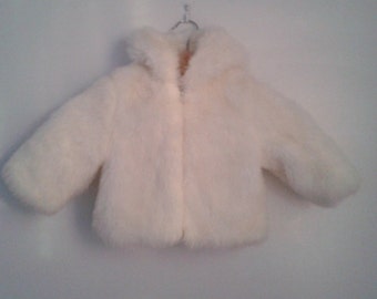 Vintage Baby Girls' Rothschild White Faux Fur Fuzzy Hooded Jacket Sz 12 Mo