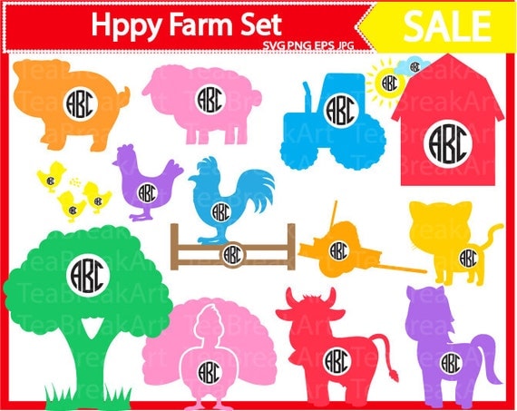 Download Items similar to Farm Animals Circle Monogram ClipArt Cutting Files SVG PNG EPS iron on heat ...