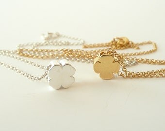 Four Leaf Clover Necklace in Sterling Silver, Gold Clover Necklace, Dainty Charm Necklace, Thin Chain Necklace, Minimalist Necklace