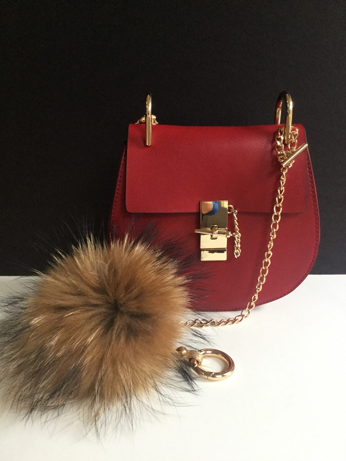 keychain pom pom fur large strap Fur pom pendant buckle keychain bag pom and clasp