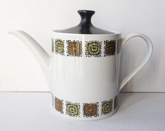 Mid Century Vintage Teapot, Myott Aztec Pattern Ironstone Ceramic Teapot, Retro teapot, Made in Staffordshire, England, 1960s / 1970s, 00947