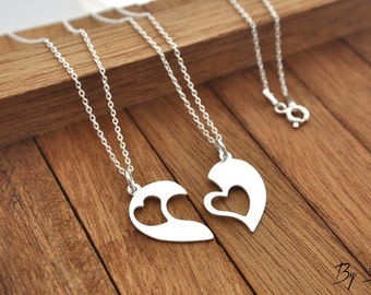 Sterling Silver 2 Heart Necklace,2 Heart Necklace, Heart Pendant, Heart Silver, Heart, love, necklace for sisters, for friends, friendship