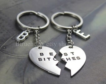 Silver Best Bitches Jewelry, Best bitches Keychain,Personalized Friendship gift, Initial Keychain,Sisters Keyring