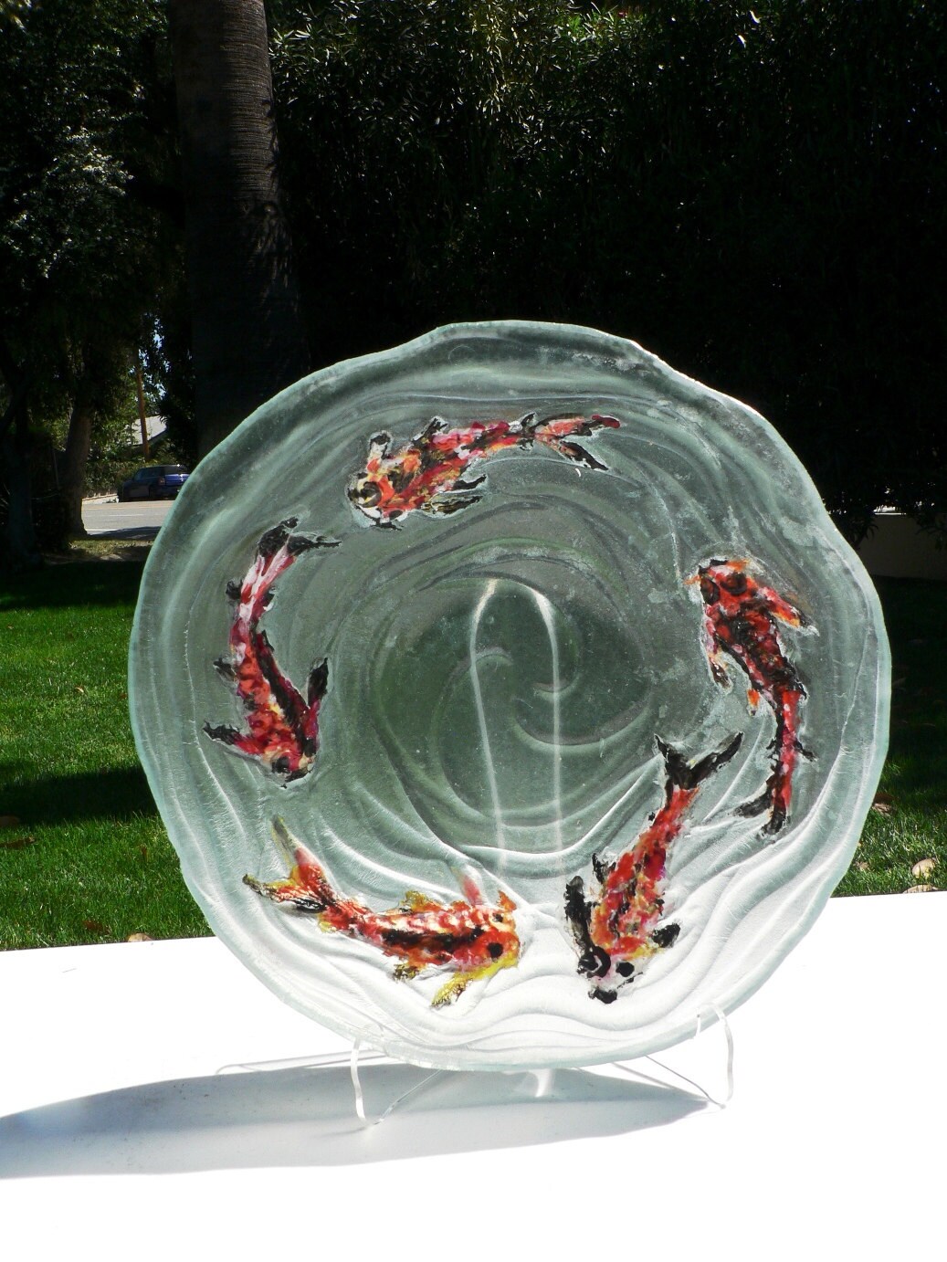Recycled Glass fused glass art Large Koi Fish Bowl with