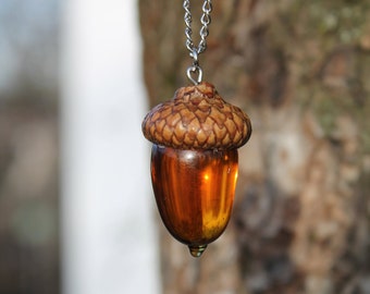 Glass Acorn Necklace, Glass Acorn Lampwork,acorn ornament, made from flamework glass and an acorn cap