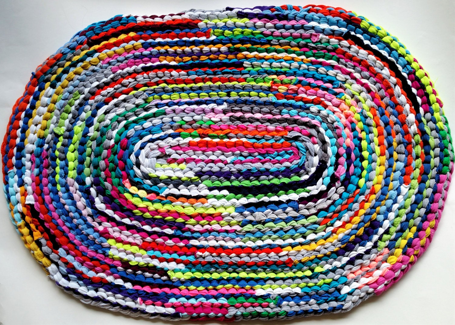 Bright MultiColored Oval Rug Rag Rug Crochet Rug Recycled