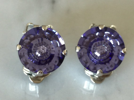 Swarovski Tanzanite Vision Cut Crystal Clip On Earrings