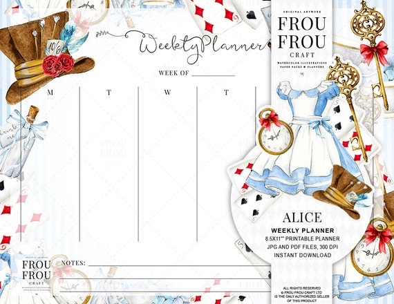 Alice Weekly Planner Alice In Wonderland Planner Printable