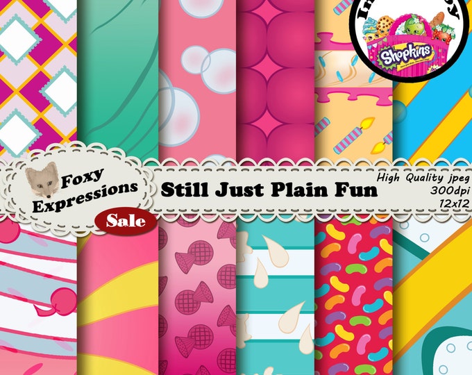 Just for fun digital paper is inspired by Shopkins. It features Gran Jam, Jelly B, Wishes, Minnie Mintie, Pretty Puff, Millie Shake & more