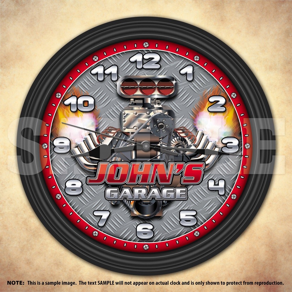 Hot Rod Man Cave Garage Personalized Mechanic Wall Clock