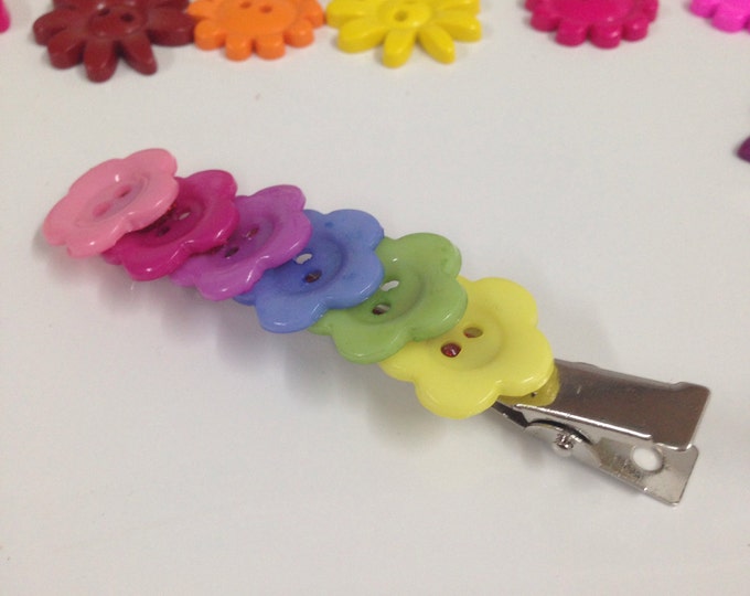 Rainbow flower button hair slide, buttons hair slide, colourful hair slide, rainbow buttons hair slide