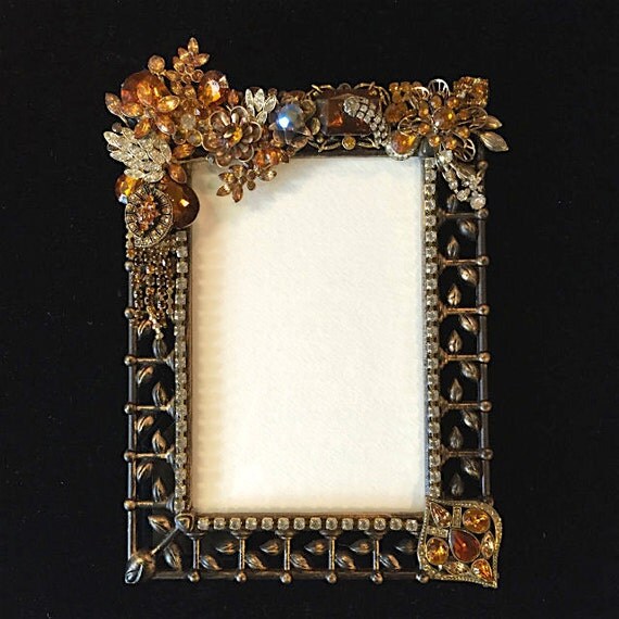 Vintage Amber Jeweled Frame Amber Jeweled Frame Handmade