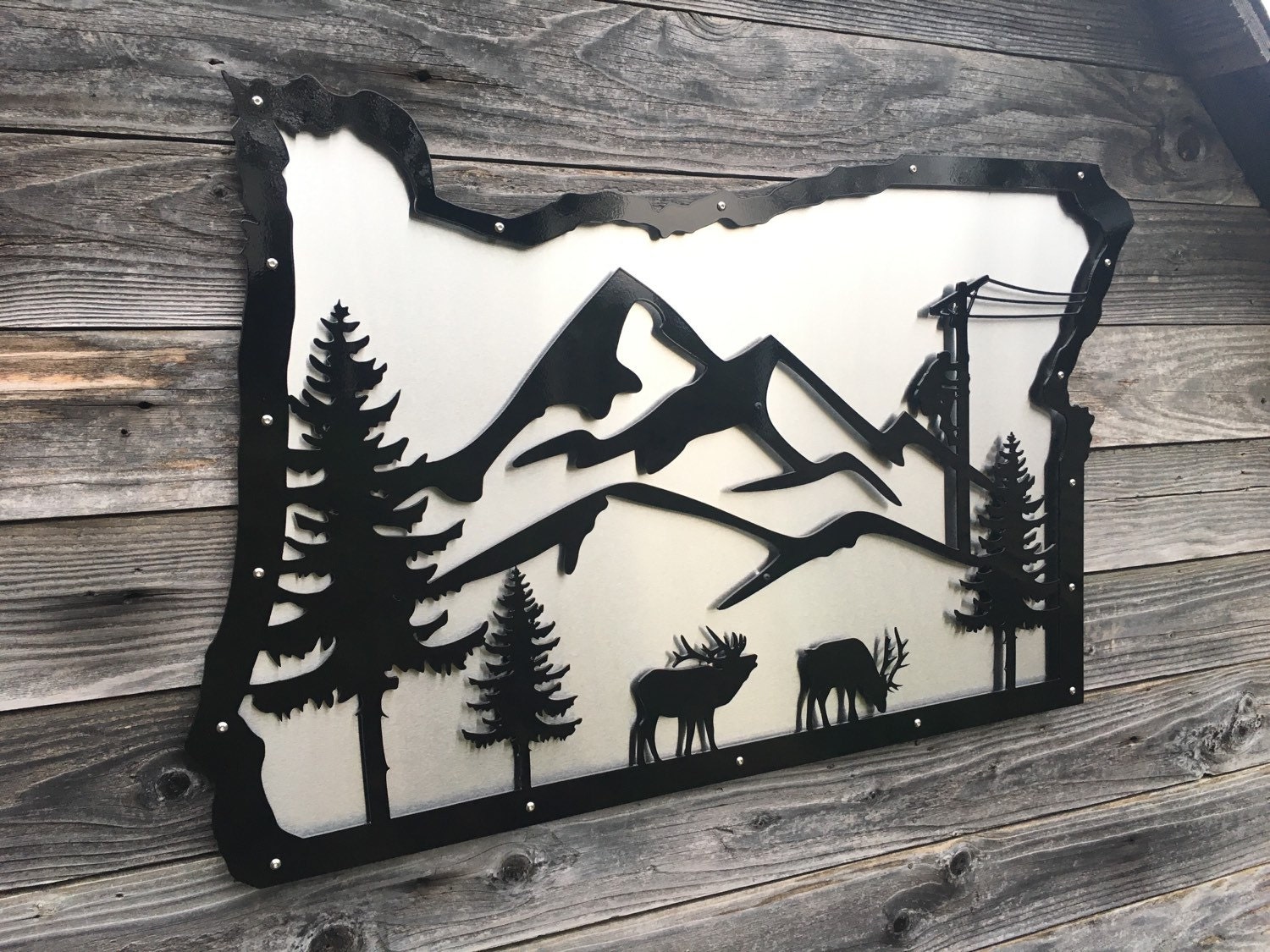 Oregon themed metal wall art.