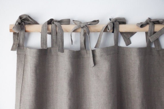 Natural Grey Linen Curtain Tie Top / linen drapes / tie by solinen