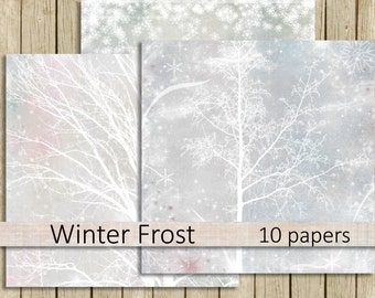 digital paper pack Winter Frost Christmas scrapbook paper printable 12 x 12 frosty winter trees instant download
