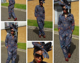 Towani Long Sleeve African Jumpsuit, Ankara Boilersuit, Ankara Jumpsuit, African Romper, Jumpsuit, Boilersuit Size 8UK/4USA/36EU. Ready