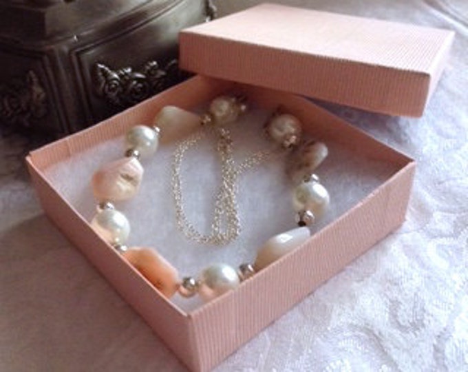 Pink Opal South Sea Shell Pearl Necklace/ Peruvian Pink Nugget Pearl Necklace