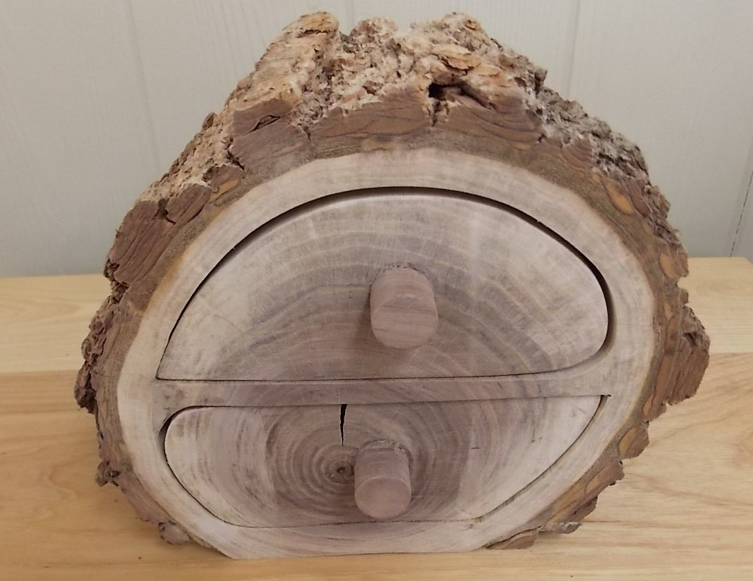 Bandsaw Rustic Log Walnut 2 Drawer Jewelry Box