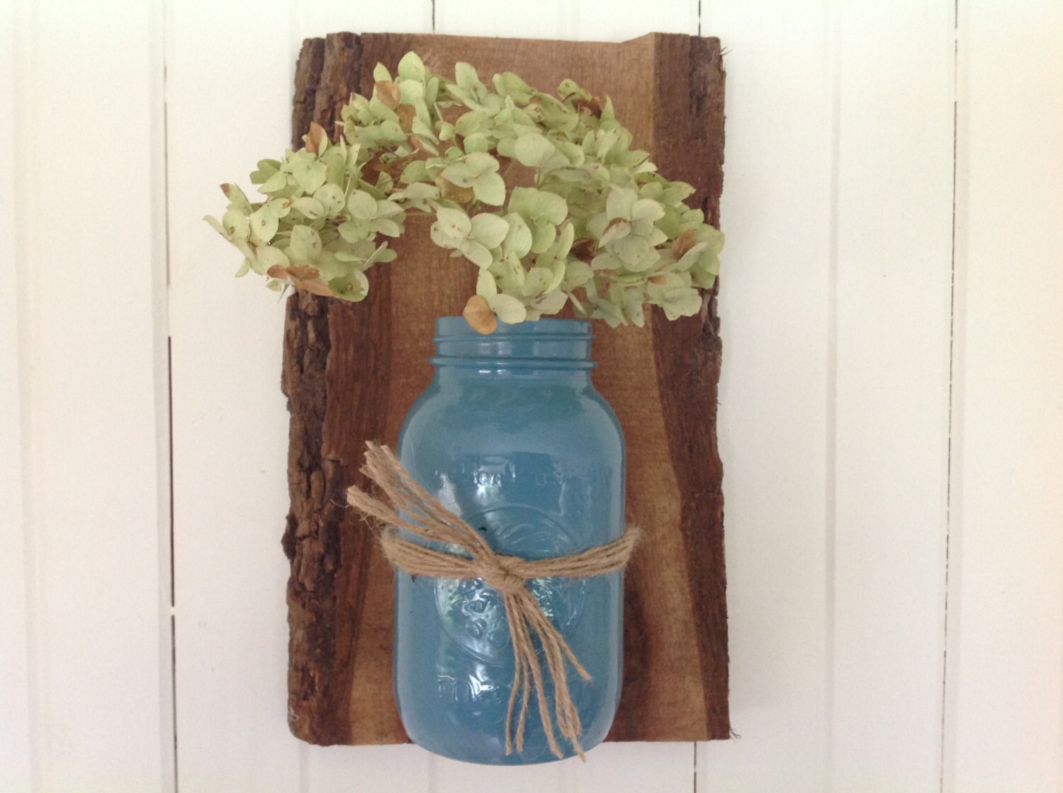 Glass jar flower holder Rustic decor Dried flowers Wall