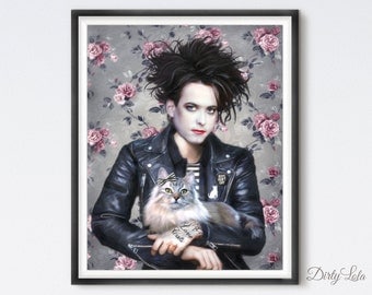 Robert Smith - The Cure - Portrait - Illustration - Art Print - Fan Art - Persian Cat - Cat Art - Love Cats - Goth Rock