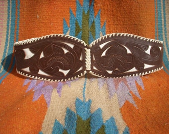 Vintage Mexican Tooled Leather Inlay Corset Belt