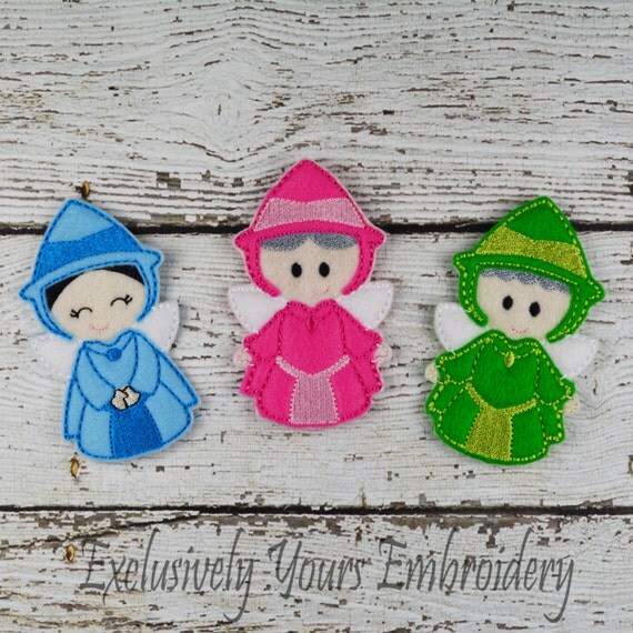Fairy Godmother Trio Felt Finger Puppets - Pretend Play - Party Favors - Birthday - Fairy Godmothers - Blue Fairy- Green Fairy - Pink Fairy Il_570xn