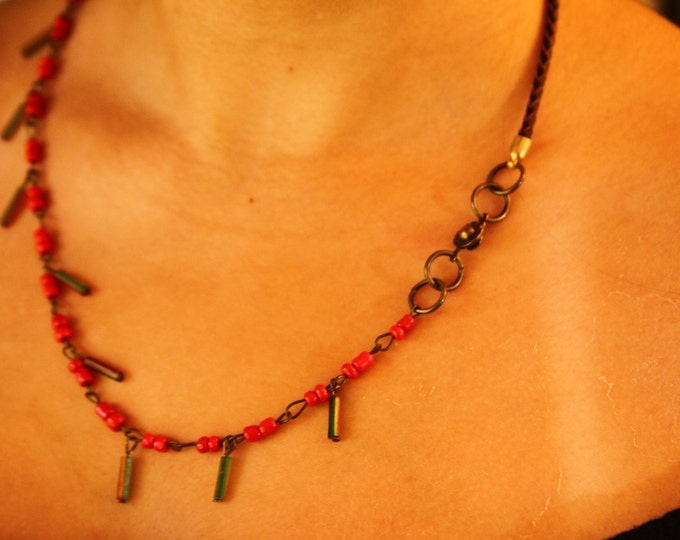 Brass & leather choker necklace