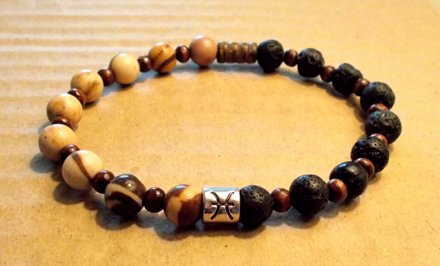 Men's Zodiac Pisces Bracelet with Natural by fancyfreeboutique